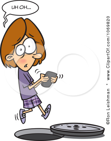 1069820 Clipart Distracted Girl Texting And Falling Into A Manhole    