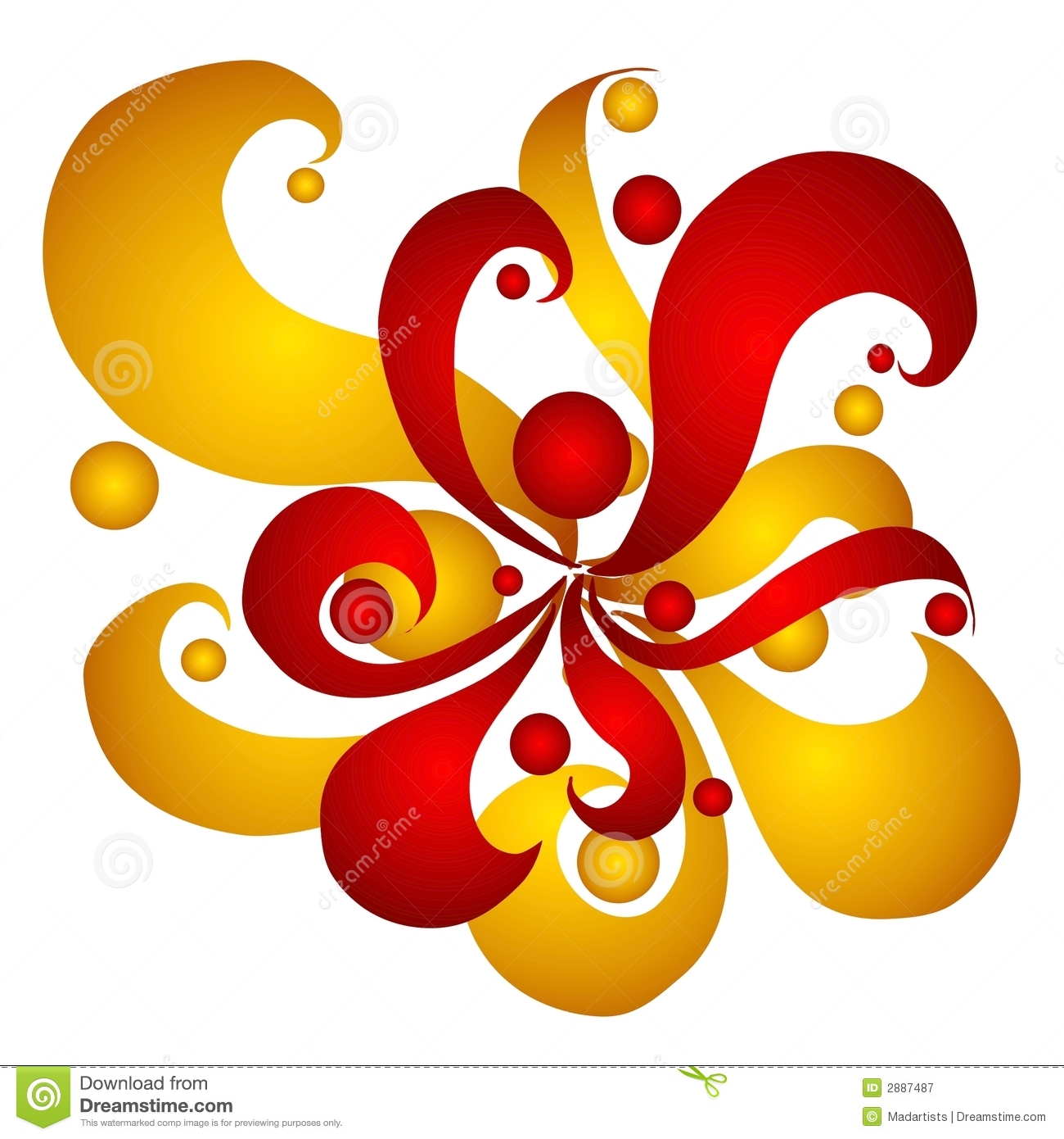 An Abstract Clip Art Illustration Of A Decorative Gold And Red Swirls