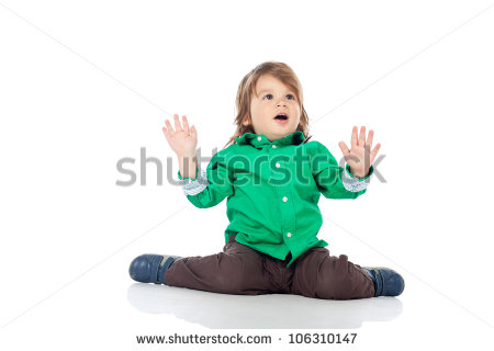 Beautiful Little Kid 2 Years Old Boy Sitting On The Floor With Hands