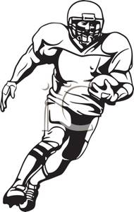 Black And White Cartoon Of A Football Player Running Down Field With