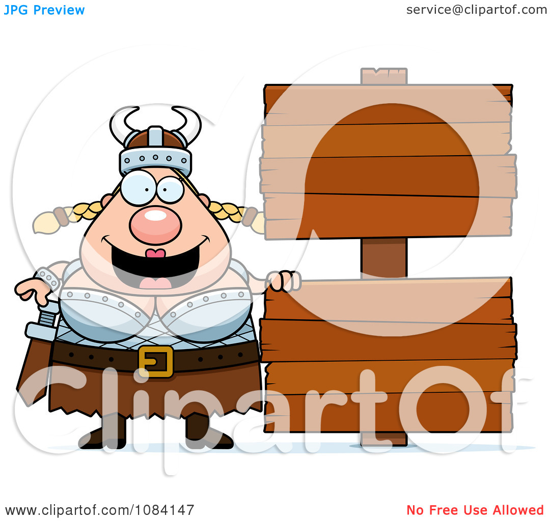 Clipart Chubby Female Viking With Signs   Royalty Free Vector