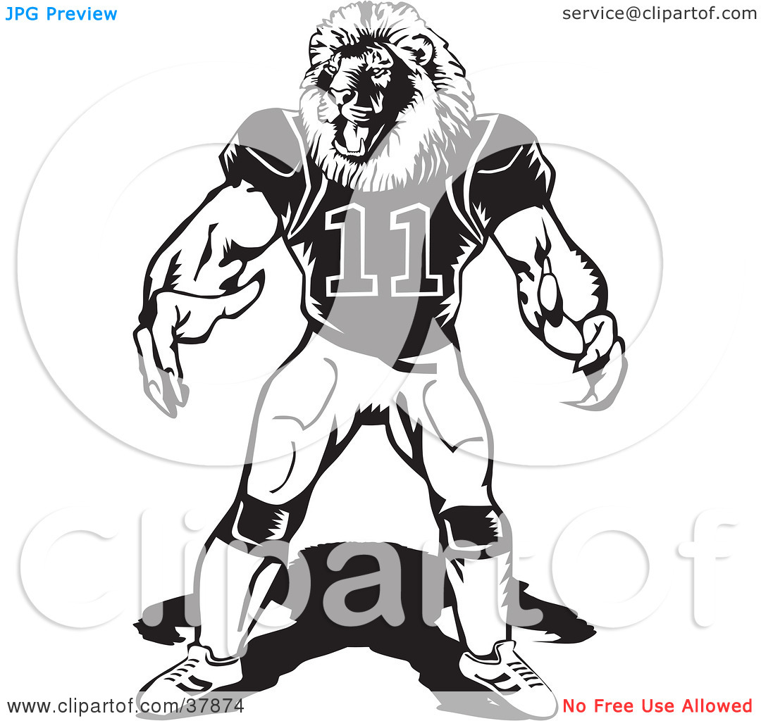 Clipart Illustration Of A Black And White Lion Football Player By