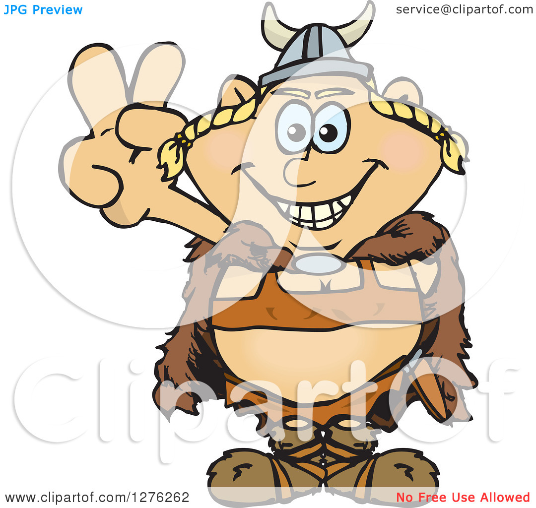 Clipart Of A Happy Blond Female Viking Gesturing Peace   Royalty Free