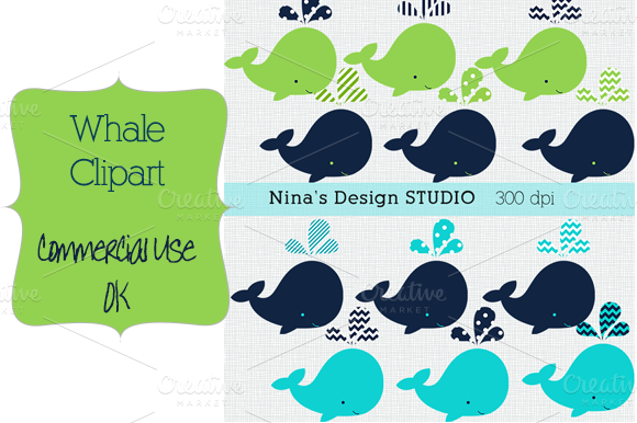 Creativemarket Whale Clipart Green And Blue 4923