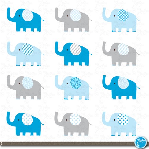 Elephant Clip Art  Cute Baby Elephant Blue Baby Elephant Am012