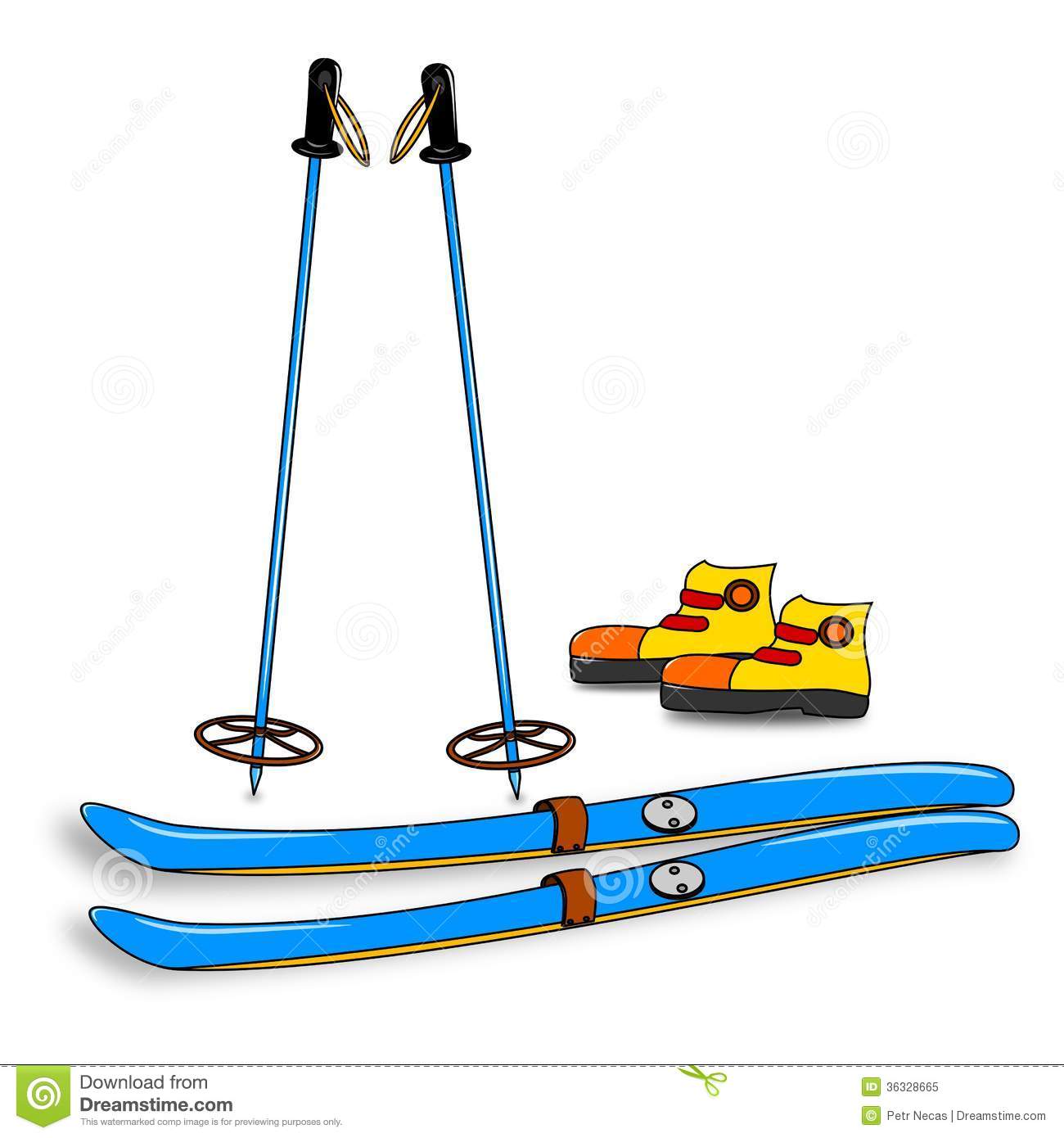 Equipment For Skiers   Skis Boots Poles Royalty Free Stock Photo    