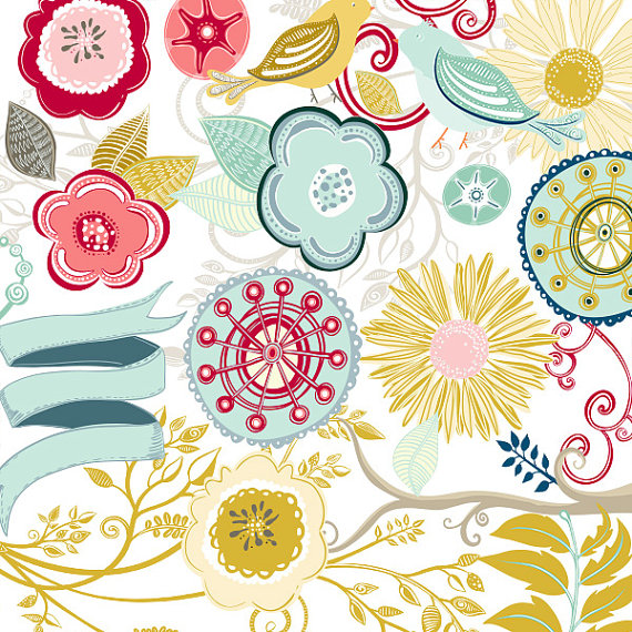 Flourish Graphics Hand Drawn Illustration Modern Flower Clipart