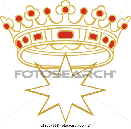 Gold And Red Crown With Gold Outline Star View Large Clip Art Graphic