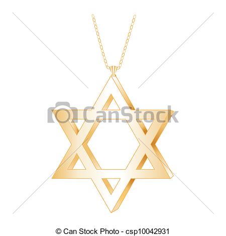 Gold Star Of David Pendant With Gold Chain Necklace Isolated On White
