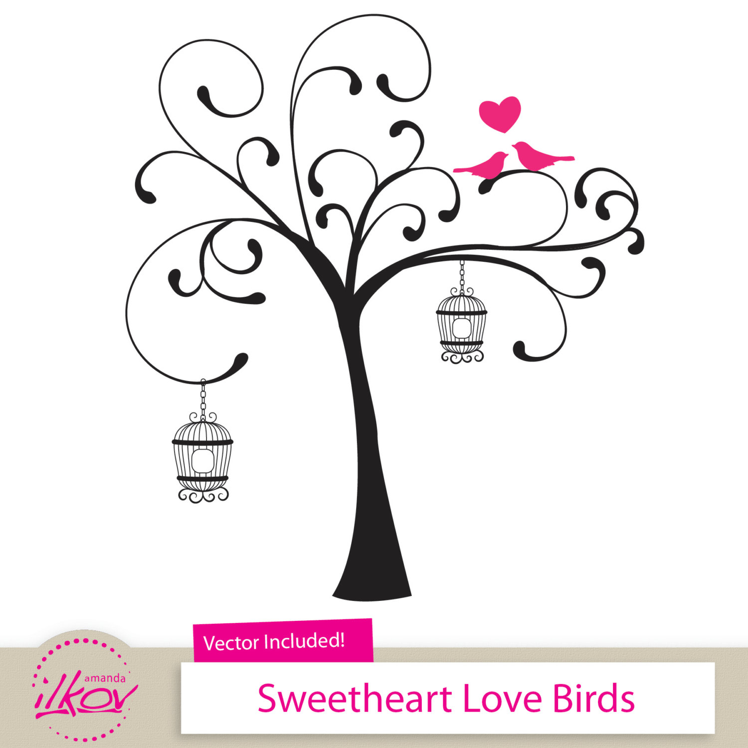Love Birds Clipart For Wedding Invitations Wall Art By Amandailkov