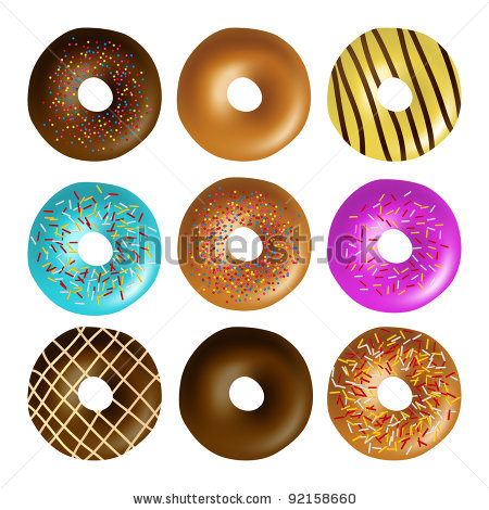 Picture Of Three Rows Of Assorted Donuts In A Vector Clip Art