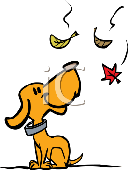 Royalty Free Clip Art Image  Cartoon Dog Looking At Falling Leaves