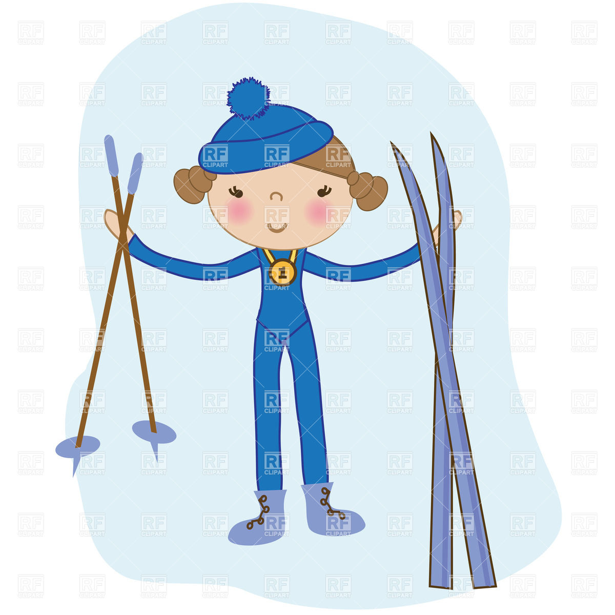 Ski Equipment Clipart Girl With Ski   Young Skier In