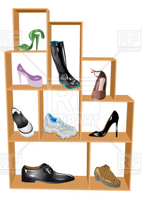 Wooden Shelf Of Shoe Store With Various Footwear Download Royalty    
