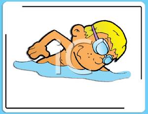     Boy Swimming With Water Goggles On   Royalty Free Clipart Picture