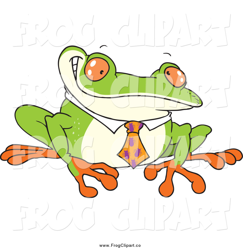 Business Frog Wearing An Ant Tie Lanky Cute Green Tree Frog Business