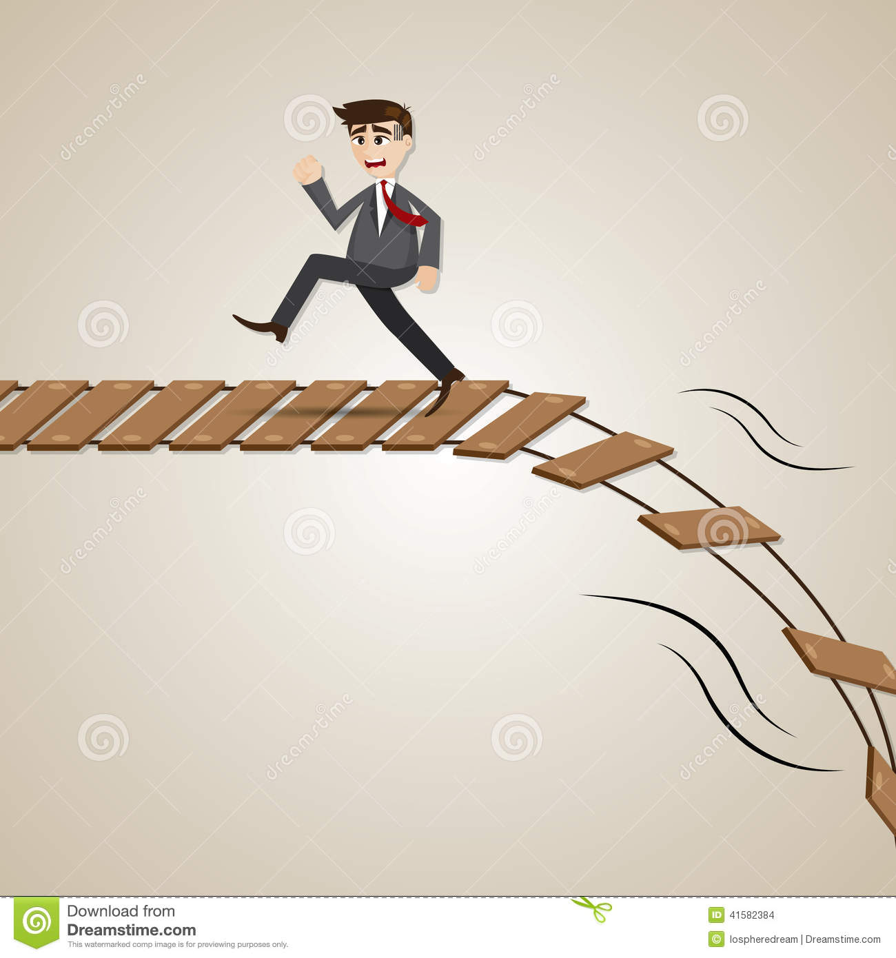Businessman Run Away From Broken Rope Bridge In Deadline Concept
