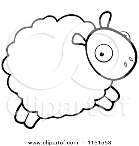 Cartoon Clipart Of A Black And White Sheep Leaping   Vector Outlined
