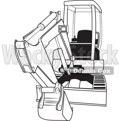 Cartoon Of An Outlined Mini Excavator   Royalty Free Vector Clipart