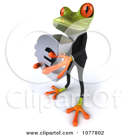Clipart 3d Business Springer Frog Holding A Euro Symbol 1   Royalty