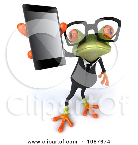 Clipart 3d Business Springer Frog Holding A Smart Phone 3   Royalty