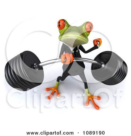 Clipart 3d Business Springer Frog Lifting A Heavy Barbell 3   Royalty