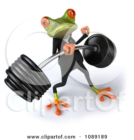 Clipart 3d Business Springer Frog Lifting A Heavy Barbell 4   Royalty