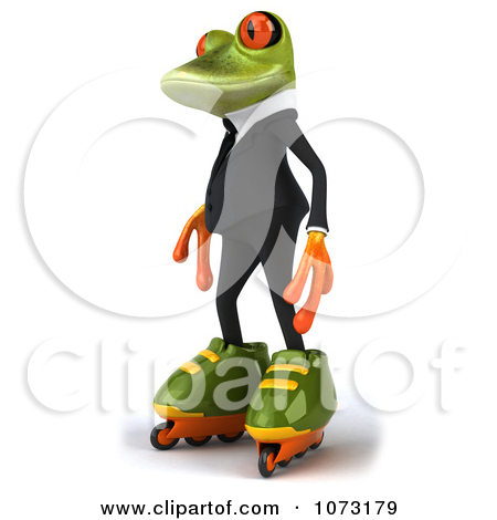Clipart 3d Business Springer Frog Roller Blading 1   Royalty Free Cgi