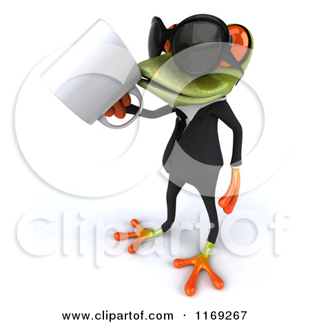 Clipart Of A Business Frog Wearing Sunglasses And Drinking Coffee