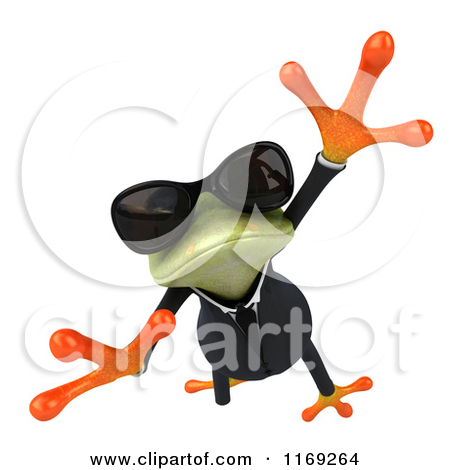 Clipart Of A Business Frog Wearing Sunglasses And Leaping 2   Royalty