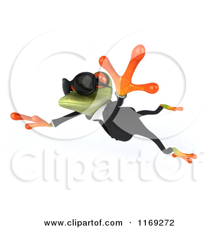Clipart Of A Business Frog Wearing Sunglasses And Leaping 3   Royalty