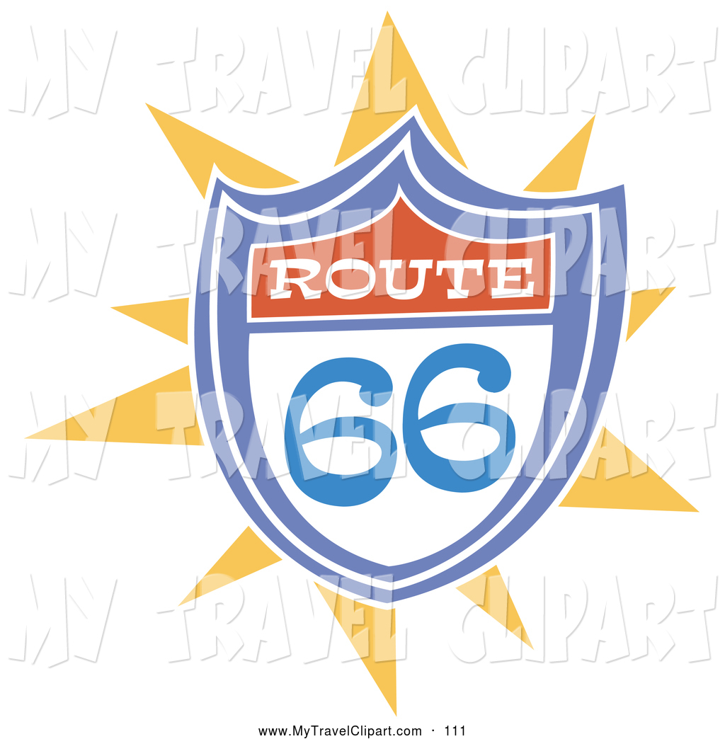 Clipart Of A Colorful Route 66 Highway Sign With A Yellow Burst By