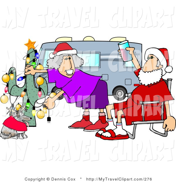Clipart Of A Redneck Mr  And Mrs  Santa Claus Celebrating Christmas On