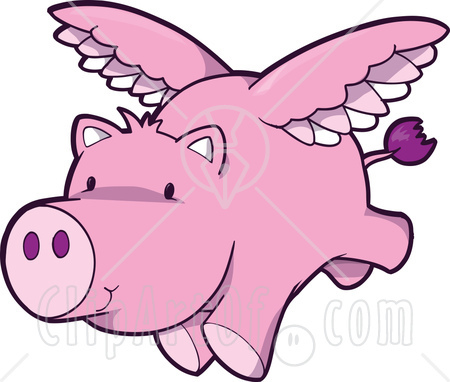 Cute Pink Pig Flying Clipart Graphic Illustration