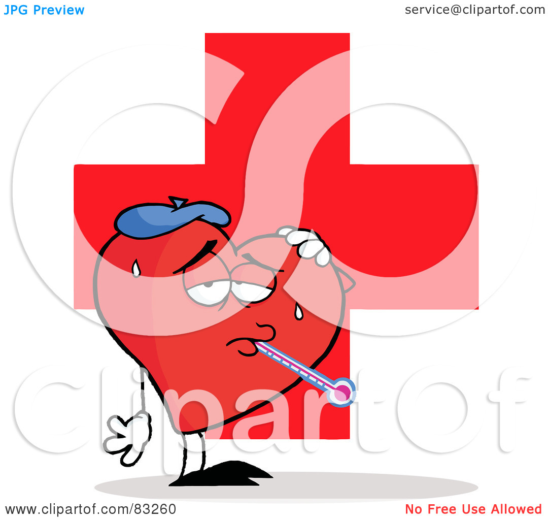 Free  Rf  Clipart Illustration Of A Red Heart Jogging Over A Red Cross
