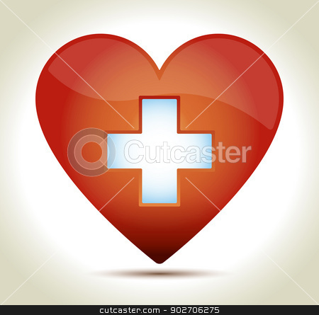 Heart Red Cross Stock Vector Clipart Glossy Red Heart With White