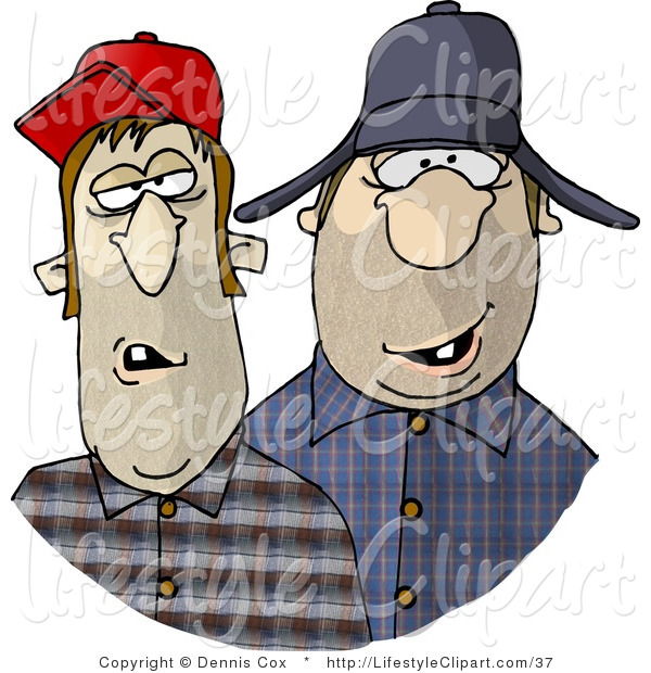 Lifestyle Clipart Of A Southern Redneck Men With Goofy Smiles On Their