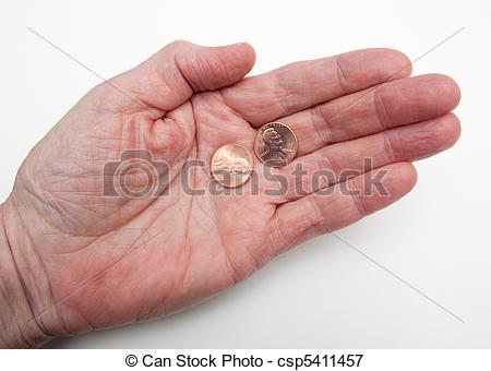 Pennies In A Wrinkled Old Hand Depicting The Phrase My Two Cents Worth