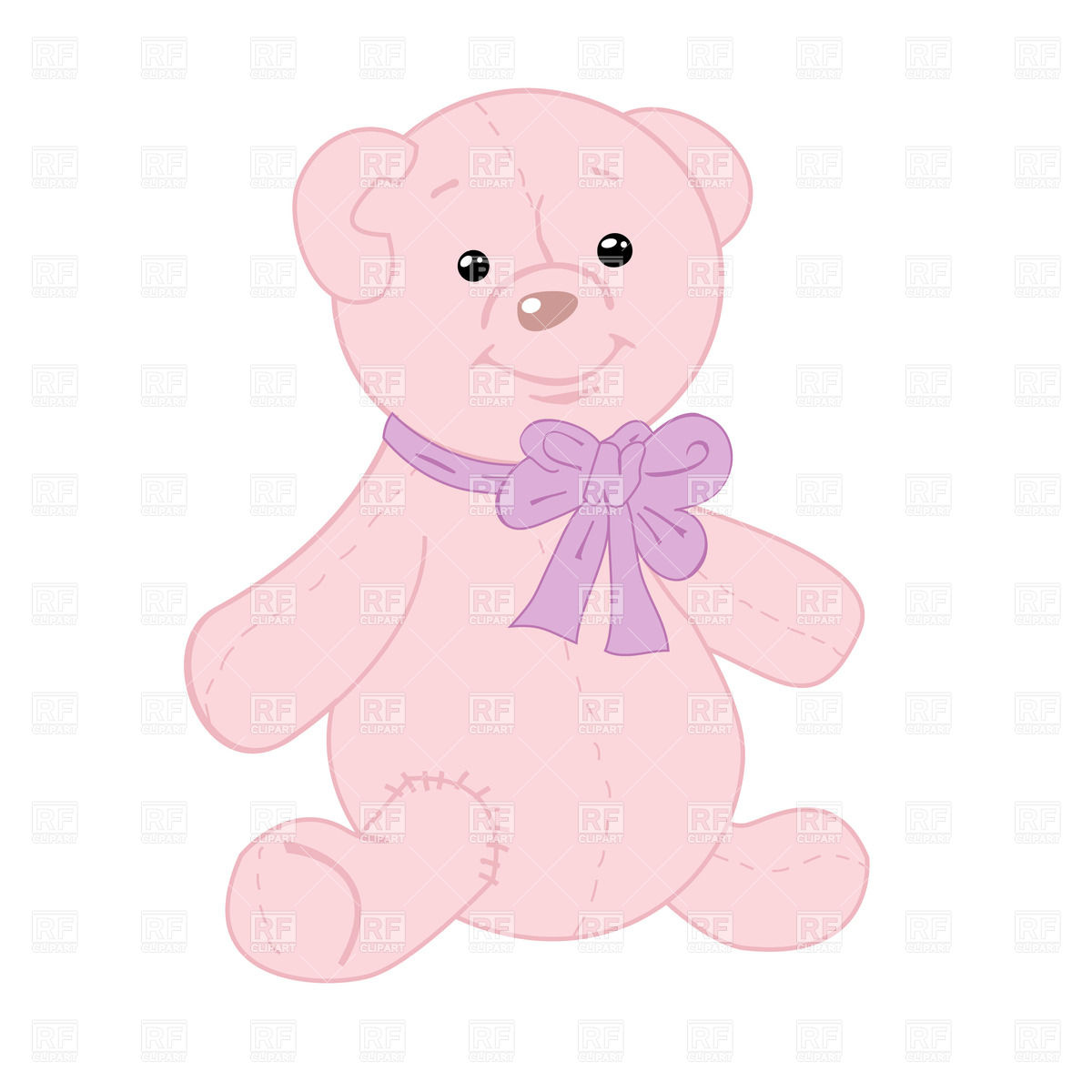 Pink Teddy Bear With Purple Bow Download Royalty Free Vector Clipart