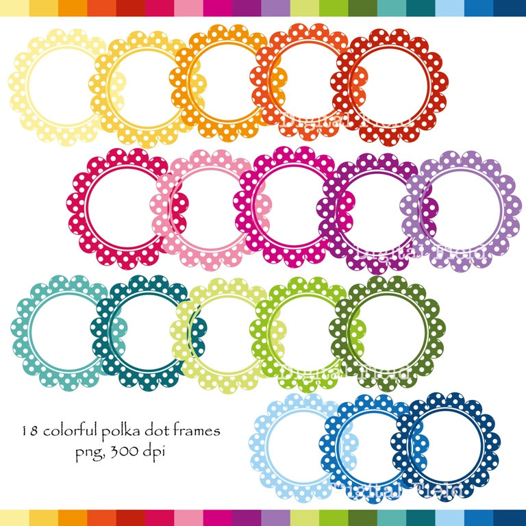 Polka Dot Scalloped Circle Frames Clip Art Set By Digitalfield