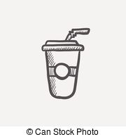 Soda In Plastic Cup With Straw Sketch Icon Clipart Vector