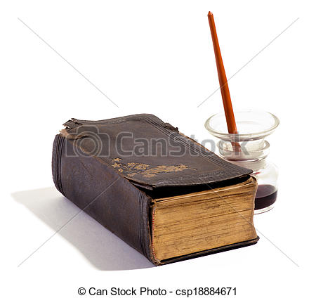 Stock Photo   Old Vintage Leather Bound Book And Inkwell   Stock Image