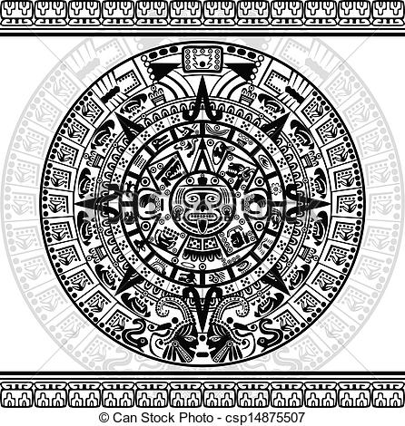 Vector Clipart Of Mayan Calendar   Vector Of Mayan Calendar On White    