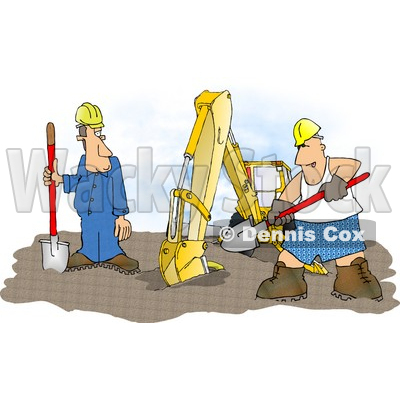 While Working Beside An Excavator Clipart Illustration   Djart  5825