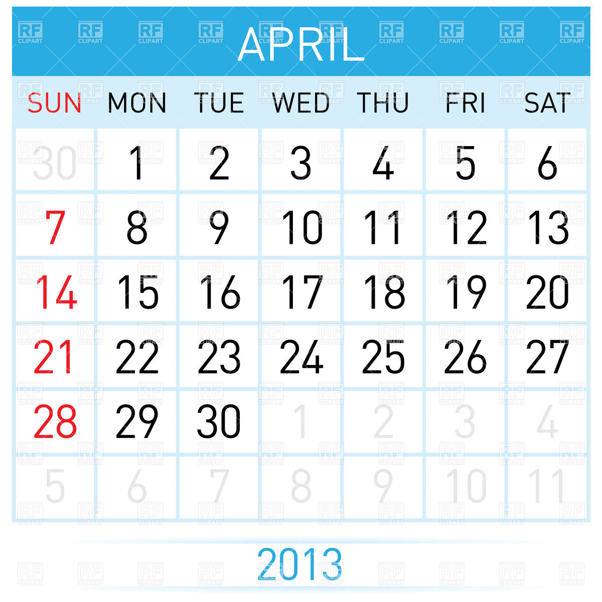 April 2013 Month Calendar 7028 Calendars Layouts Download Royalty