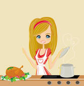 Beautiful Lady Cooking   Clipart Graphic