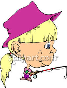 Big Headed Country Girl Fishing   Royalty Free Clipart Picture