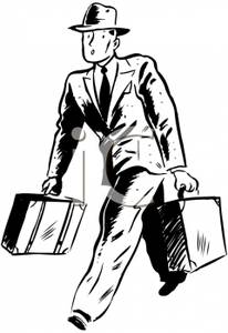 Black And White Silhouette Of A Businessman Carrying A Suitcase And