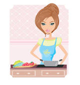 Clip Art Of Beautiful Lady Cooking K9513469   Search Clipart    