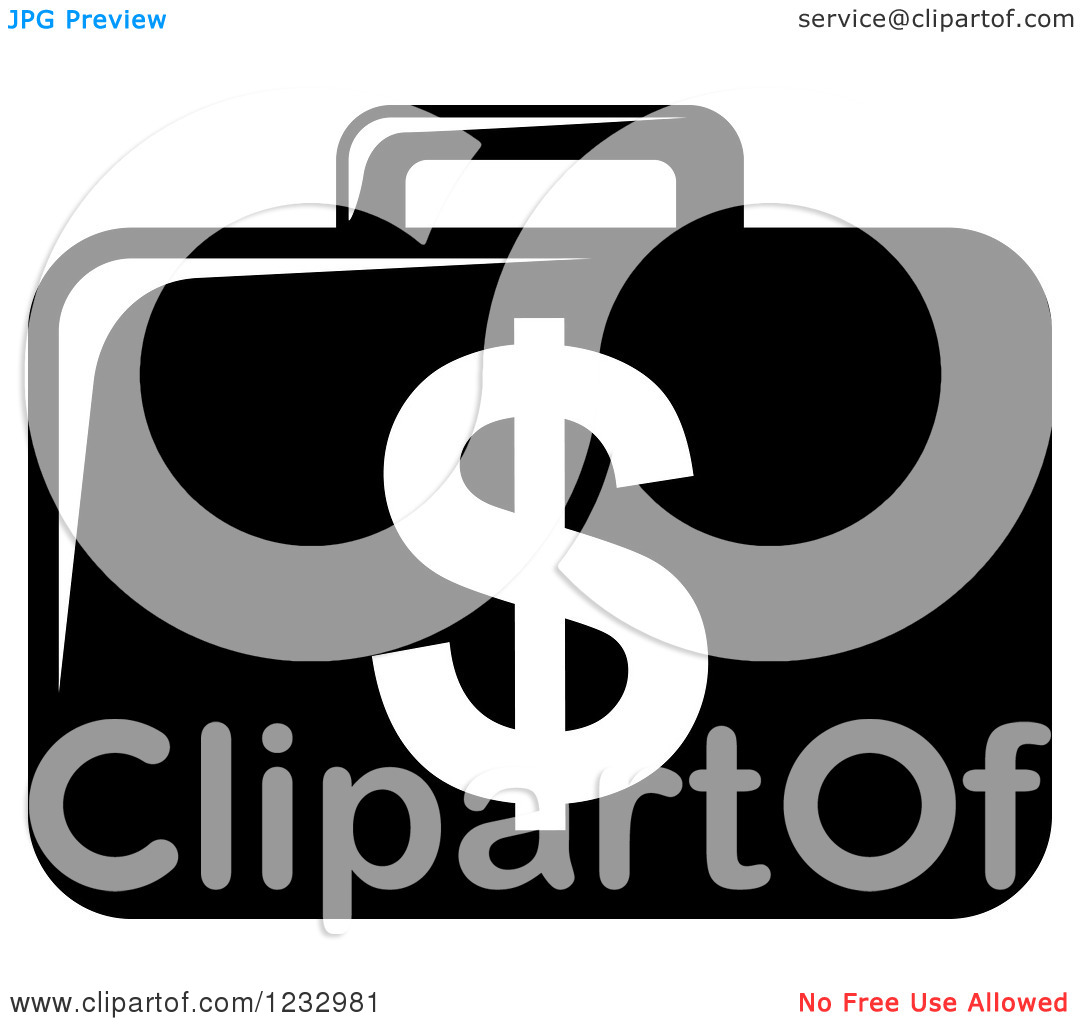 Clipart Of A Black And White Dollar Briefcase Icon   Royalty Free